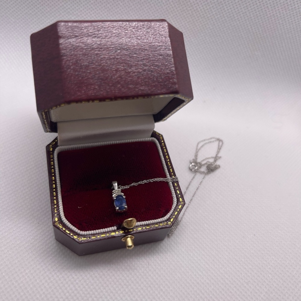 10K white gold diamond and sapphire necklace